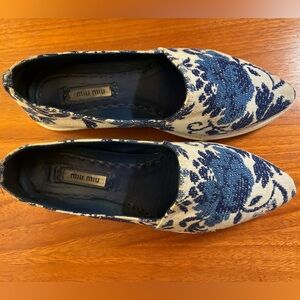 Miu Miu Woven Sneakers w/ Tapestry Floral, Size EU 37.5